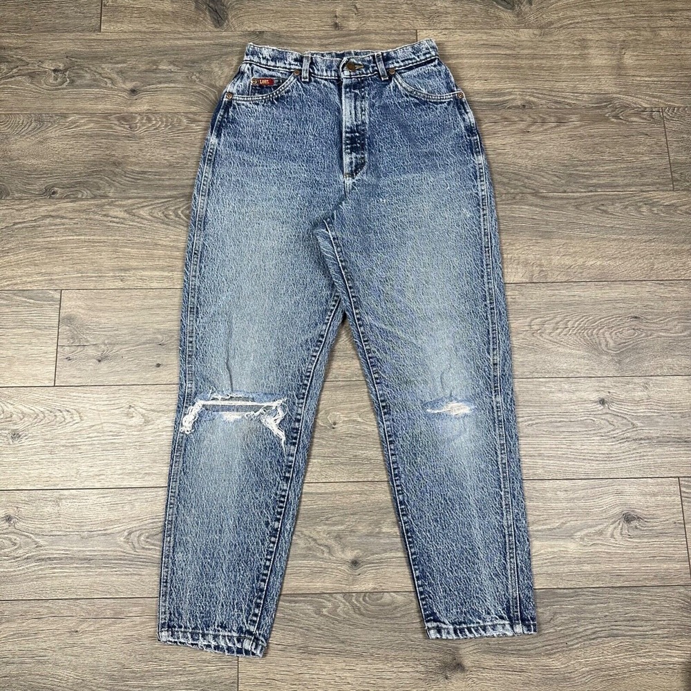 Vintage Lee Jeans Women's 12 PET (28x27) Acid Wash Stonewashed Tapered Mom Jeans